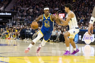 Golden State Warriors forward Jimmy Butler drives past Dallas Mavericks guard Max Christie at Chase Center. Photo Credit: Imagn